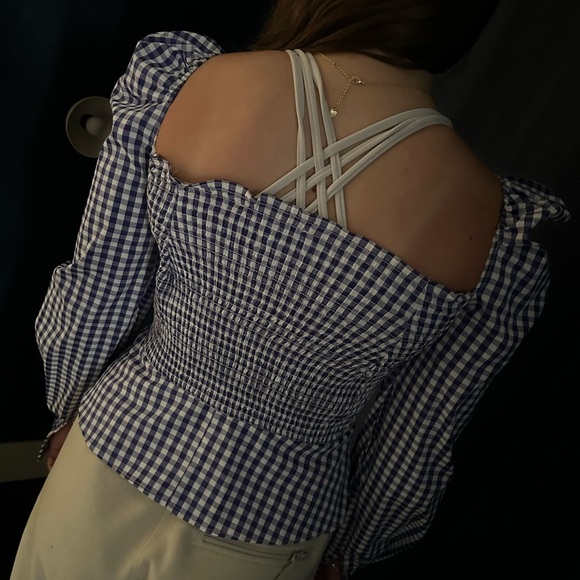 Nika Tang Raina top in purple and white gingham peplum top - Picture 4 of 13